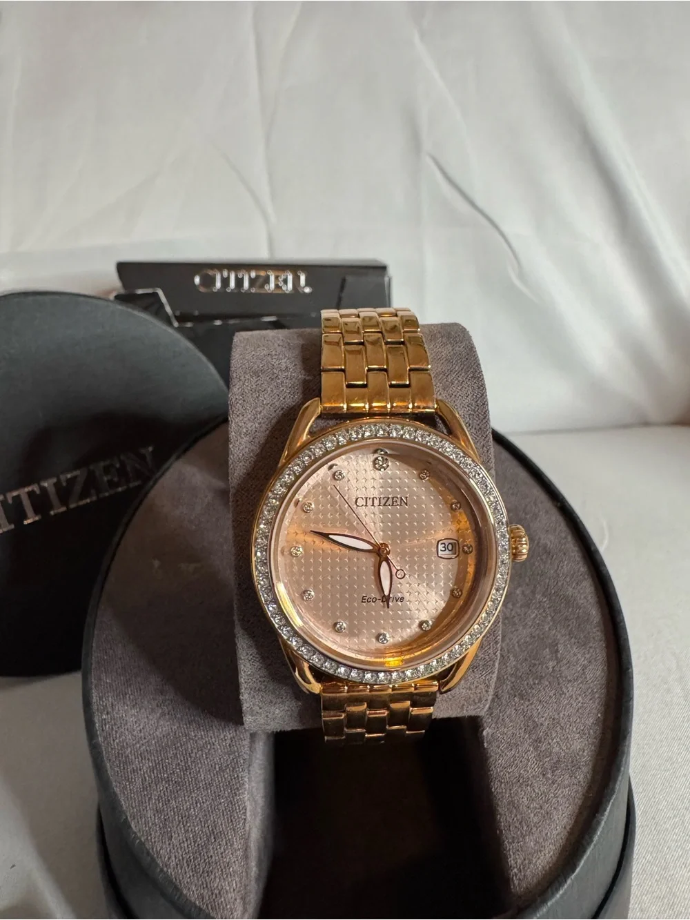 NEW Citizen Eco-Drive Ladies LTR Watch - Rose Gold & Crystals (NIB w/ Warranty)